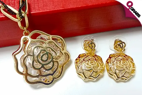 From QR79, Decorate Yourself in Flowery Designs including a Hidden Sparkle with a Gold Tone Rose Jewelry Set! (Up to QR298 Value)